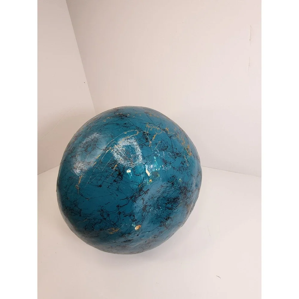Handmade Mixed Media Gourd Vase Woven Wicker Textile Teal Blue Boho Decor 12in